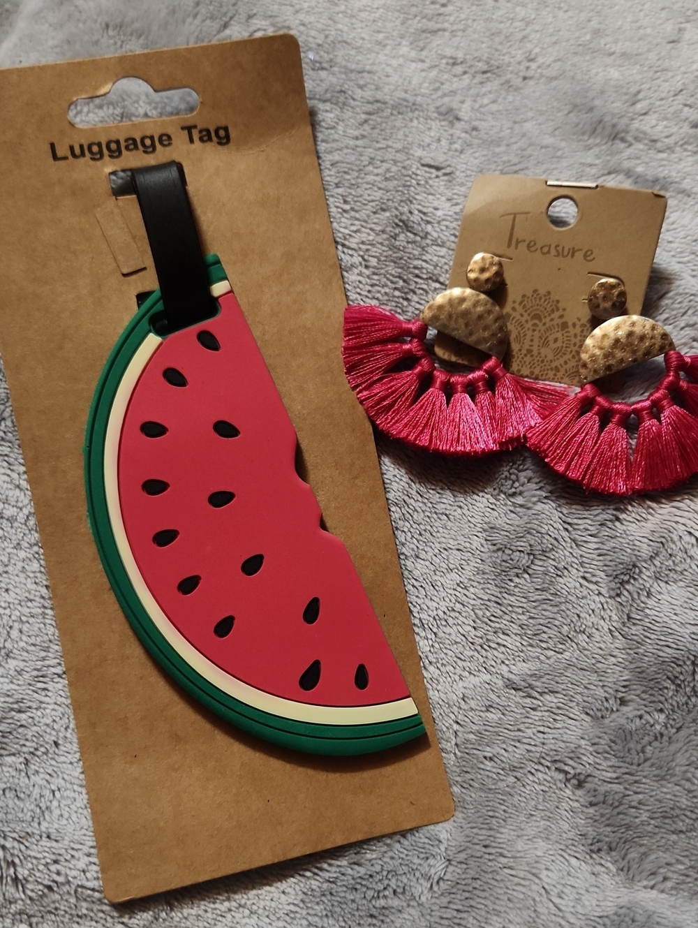Watermelon Slice Luggage Tag - Red & Green And Festive Earrings